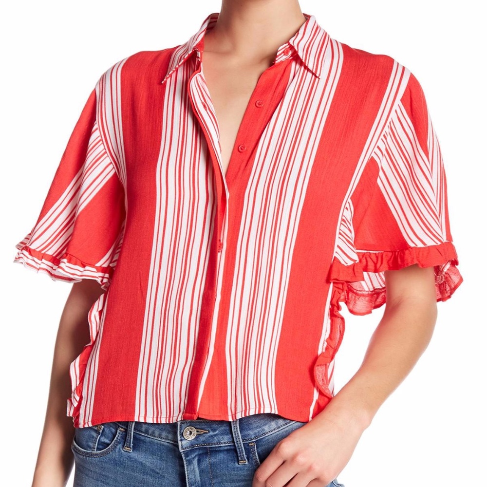 Red/white stripe Love Fire short sleeve blouse